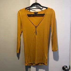 Express Mustard Yellow V-Neck Zipper Top